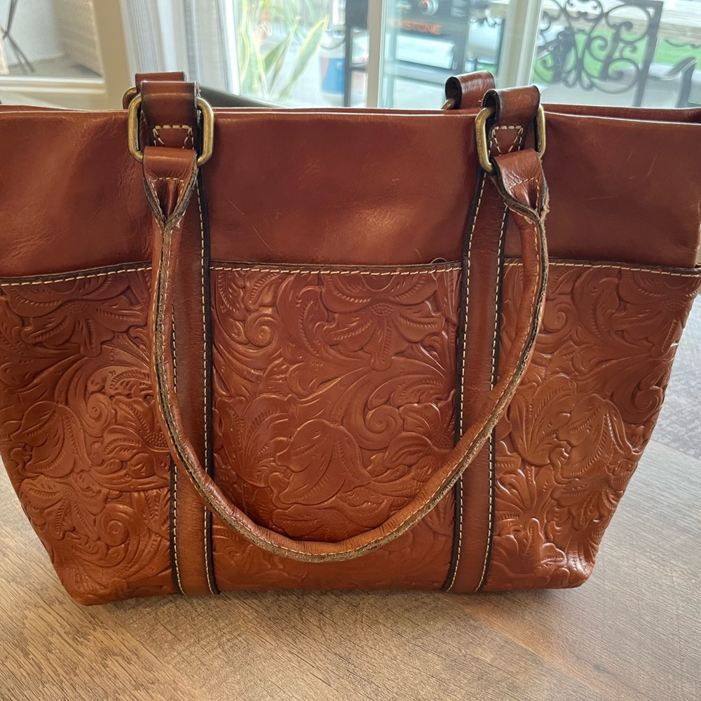 Embossed Brown Leather Tote Bag